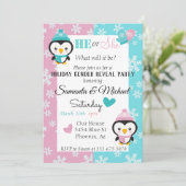 Invitation Fête Genre Bébé Reveal Party Pingouin Flocon de ne (Debout devant)