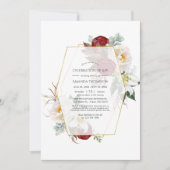 Invitation Fête géométrique de la vie en fleurs rouges et bla (Devant)