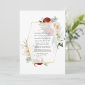 Invitation Fête géométrique de la vie en fleurs rouges et bla (Debout devant)