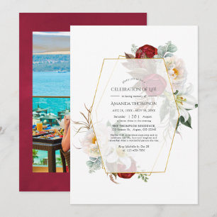 Invitation Fête géométrique de la vie en fleurs rouges et bla