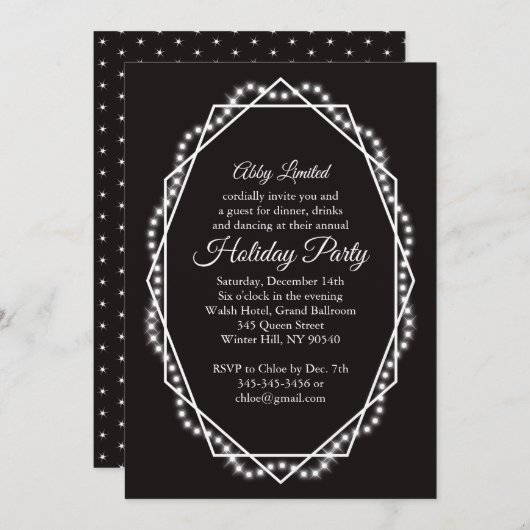 Invitation Fête Géométrique Étincelle Entreprise Parti Noir (Devant / Derrière)