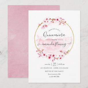 Invitation Fête Géométrique Rose de Printemps Cerisier Fleur