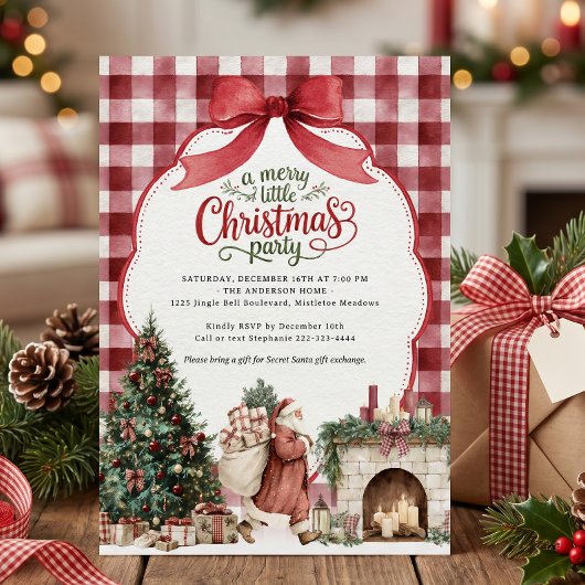 Invitation Fête Gingham de Noël 