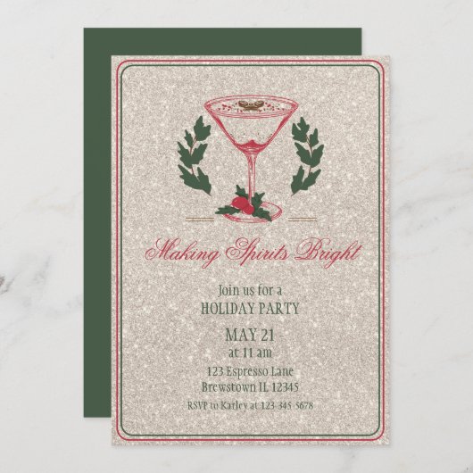 Invitation Fête Glam à l'esprit brillant (Devant / Derrière)