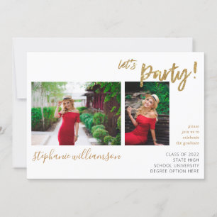 Invitation Fête - Gold 2 Photo Graduation Party
