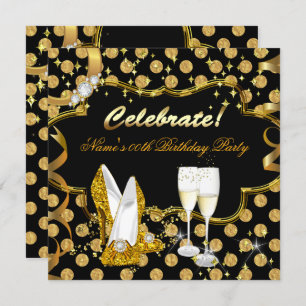 Invitation Fête Gold Faux Foil Polka Dot High Heel Party