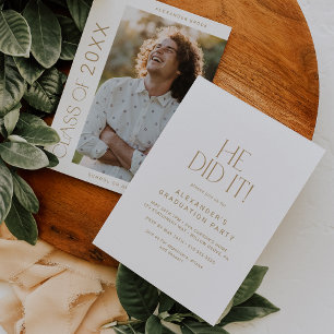 Invitation Fete Gold moderne Il L'A Fait Photo Graduation Par