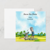 Invitation Fête Golf Save the Date avec golfeur (Devant / Derrière)