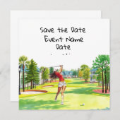 Invitation Fête Golf Save the Date pour femme golfeuse  (Devant / Derrière)