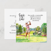 Invitation Fête Golf "Save the Date" pour golfeuse (Devant / Derrière)