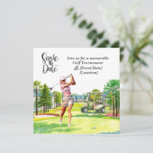Invitation Fête Golf "Save the Date" pour golfeuse (Debout devant)