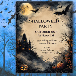 Invitation Fête gothique d'Halloween de chauves-souris au cla