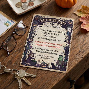 Invitation Fête gothique d'Halloween Sorcière & Monstre