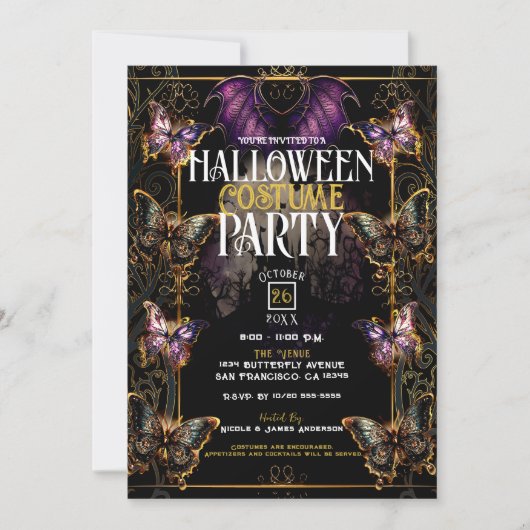 Invitation Fête gothique Fairytale Butterfly & Bat Halloween (Devant)