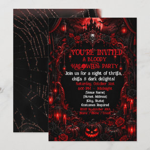 Invitation Fête gothique sanglante d'Halloween Château hanté