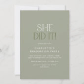 Invitation Fete Green Moderne Elle L'A Fait Photo Arch Gradua (Devant)