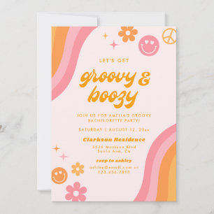 Invitation Fête Groovy & Boozy Rose & Orange Enterrement de V