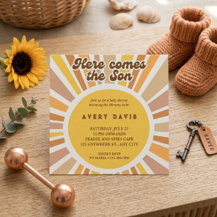 Invitation Fête Groovy Rétro Soleil Jaune Orange Baby Shower
