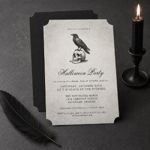 Invitation Fête Halloween Adulte Crâne Corbeau Gothique Noir