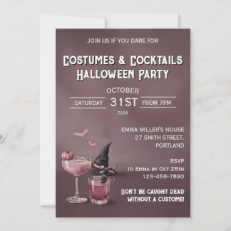 Invitation Fête Halloween aux Potions Roses Vintage & Chapeau