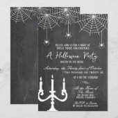 Invitation Fête Halloween avec araignées sur tableau noir bla (Devant / Derrière)