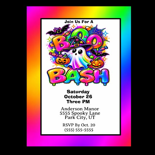 Invitation Fête Halloween Boo Bash Colorée