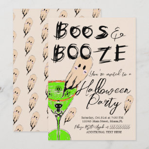 Invitation Fête Halloween Boos et Boissons Booze Vintage Boir