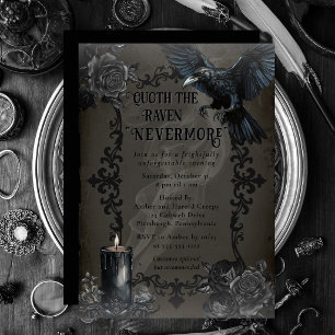 Invitation Fête Halloween Elegant Gothique Corbeau Nevermore
