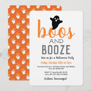 Invitation Fête Halloween en noir et blanc orange Huées et Bo