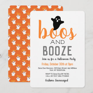 Invitation Fête Halloween en noir et blanc orange Huées et Bo