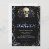 Invitation Fête Halloween gothique bleu or (Devant)