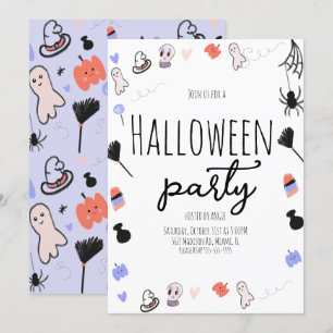 Invitation Fête Halloween Rétro Groovy Vintage Doodles 