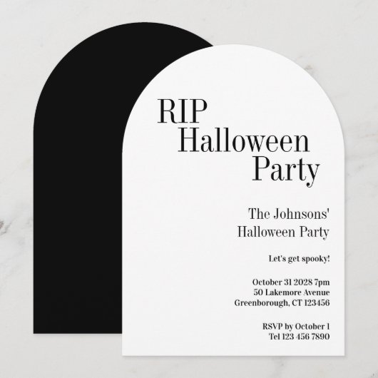 Invitation Fête Halloween RIP noir et blanc (Devant / Derrière)