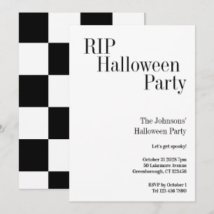 Invitation Fête Halloween RIP Noir et Blanc à Damier