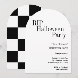 Invitation Fête Halloween RIP Noir et Blanc à Damier