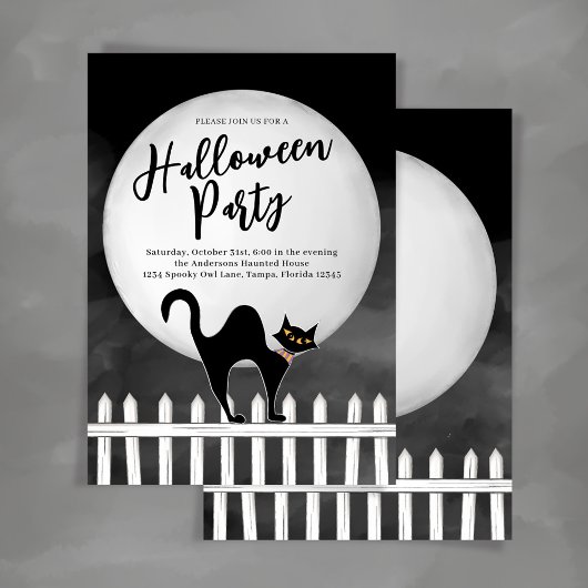 Invitation Fête Halloween sur mesure avec chat noir effrayant
