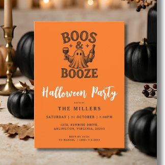 Invitation Fête Halloween Vintage Fantôme Boos & Booze