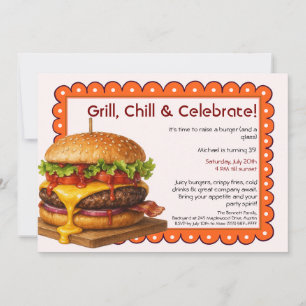 Invitation Fête Hamburger Célébration Amusante de Burger