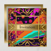 Invitation Fête Harlequin Or Toute Fête (Devant / Derrière)