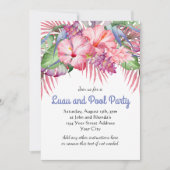 Invitation Fête hawaïenne autour de la piscine avec fleurs tr (Devant)