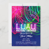 Invitation Fête Hawaïenne Électrique Nuit Tropicale Néon Réce (Devant)