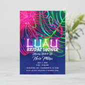 Invitation Fête Hawaïenne Électrique Nuit Tropicale Néon Réce (Debout devant)