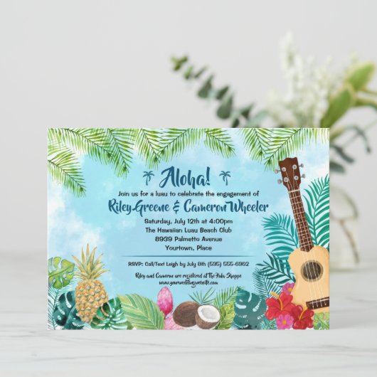 Invitation Fête Hawaïenne Luau à l'aquarelle (Debout devant)