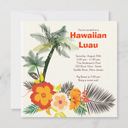 Invitation Fête Hawaiian Luau (Devant)