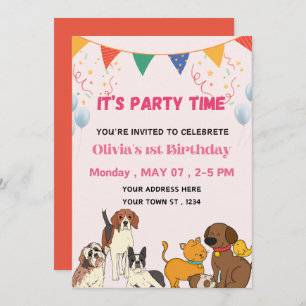 Invitation Fête Heure Chien chiot Fête d'anniversaire