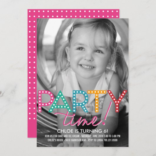 Invitation Fête Heure Photo Anniversaire (Devant / Derrière)