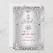 Invitation Fête hivernale argent et rose pâle de conte de fée (Devant)