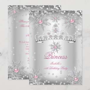 Invitation Fête hivernale argent et rose pâle de conte de fée