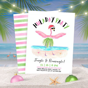 Invitation Fête Huladay Flamant Rose Santa Noël Tropical