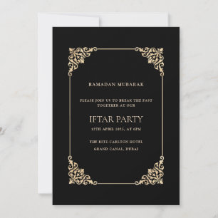 Invitation Fête Iftar de style baroque doré et ornement noir